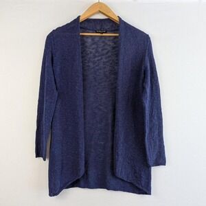 Eileen Fisher Petite Linen Cotton Open Front Cardigan Navy PS